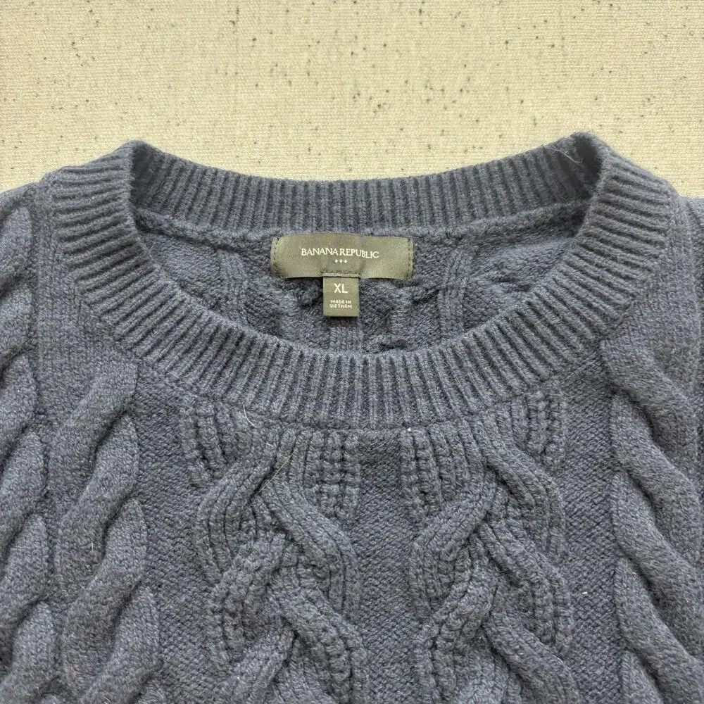 Banana Republic Cable Knit Crewneck Sweater Navy Blue Size XL